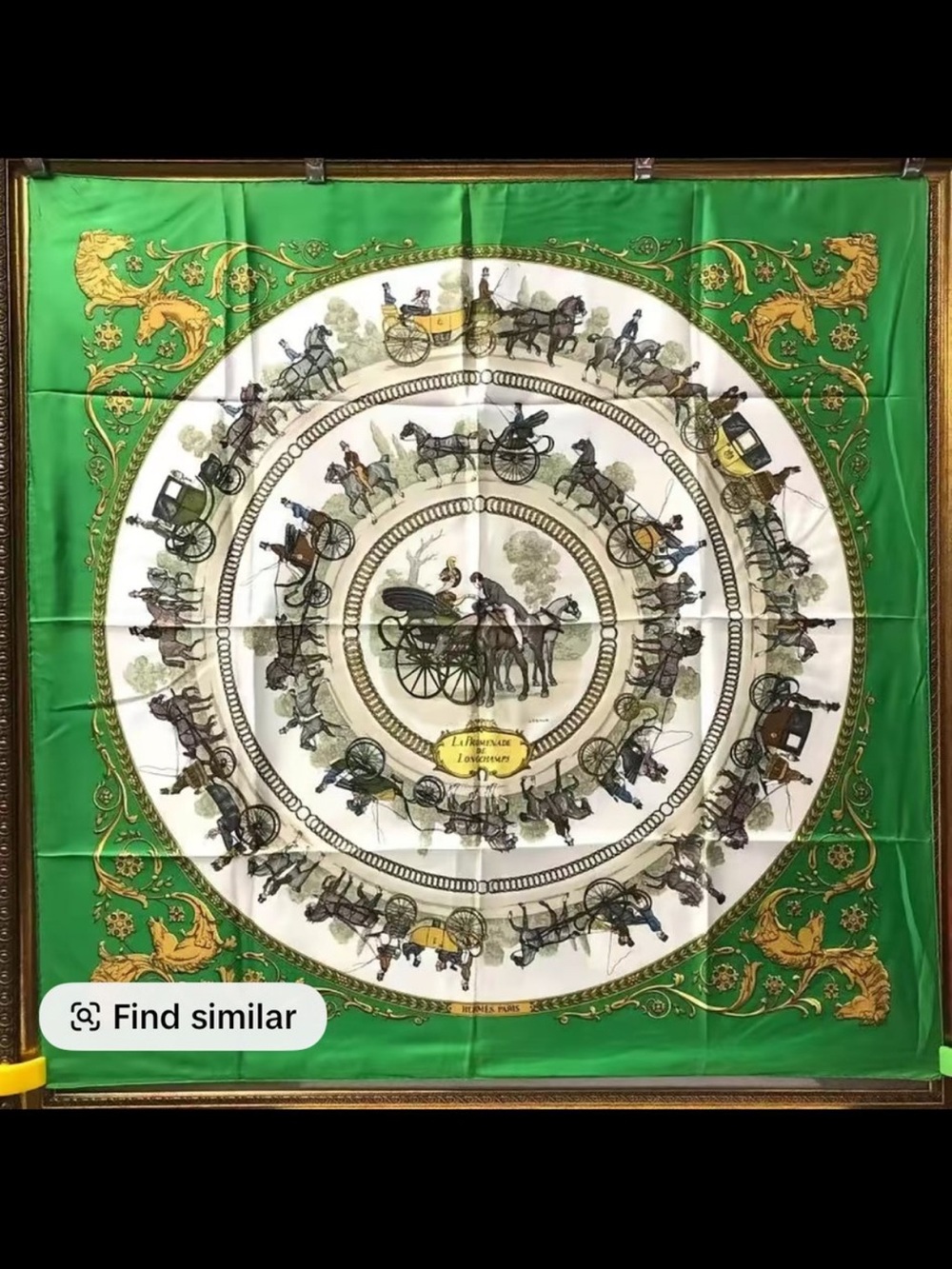 Hermes Green, White and Gold Carriage Motif Wall Tapestry